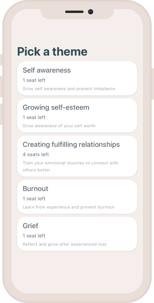 Mindletic mental gym app, pick a theme printscreen