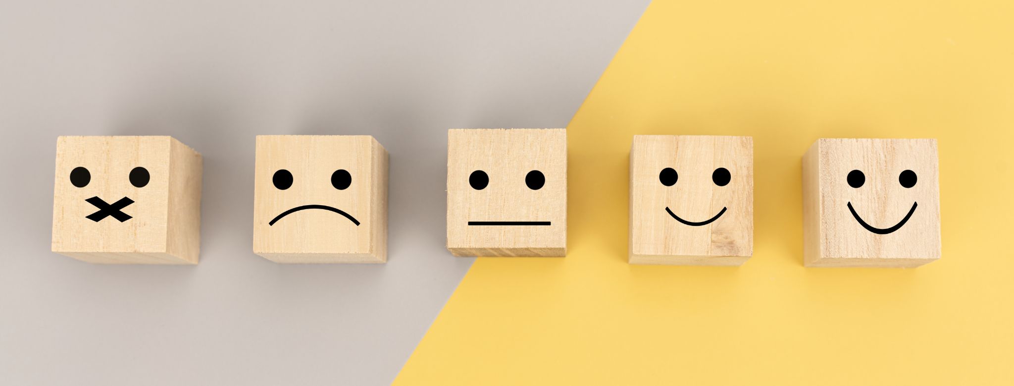 5 boxes displaying five emotions, as they are measured in the employee well-being survey